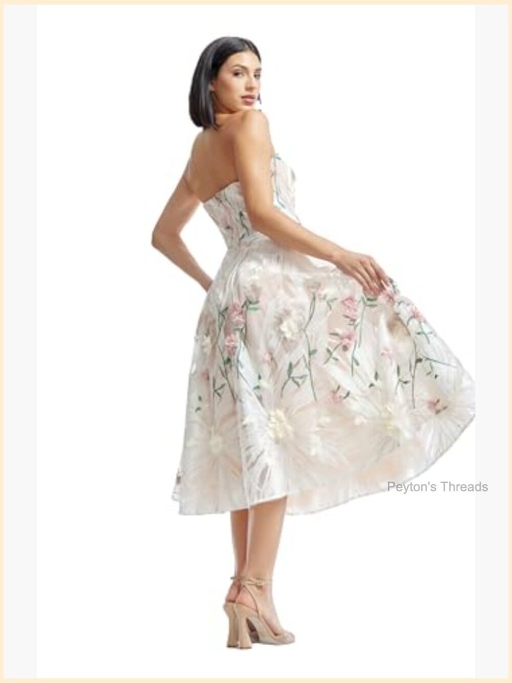 Fit and Flare Midi Dress with Floral Print, Square Neck, Sleeveless, Zipper Back - Picture 4 of 6